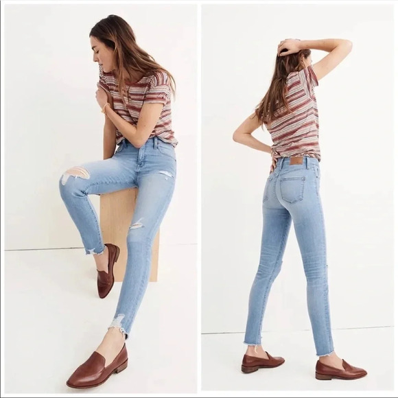 Madewell High Rise Distressed Raw Hem Skinny Jeans Size 26 - Picture 1 of 12